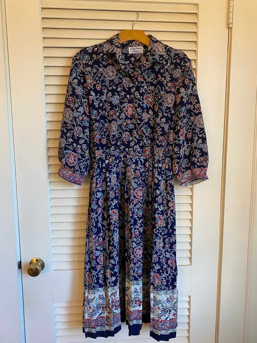 Lady Carol Petites Vintage Floral Dress with Button Front Details and Pleats
